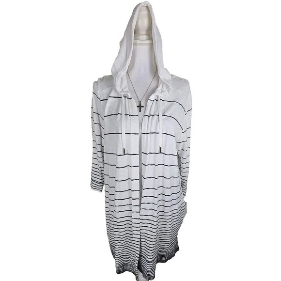 Weekends by Chico's ~Woman Size 3(XL)~ White/Black Striped Top Hood Cotton Blend - Picture 1 of 9